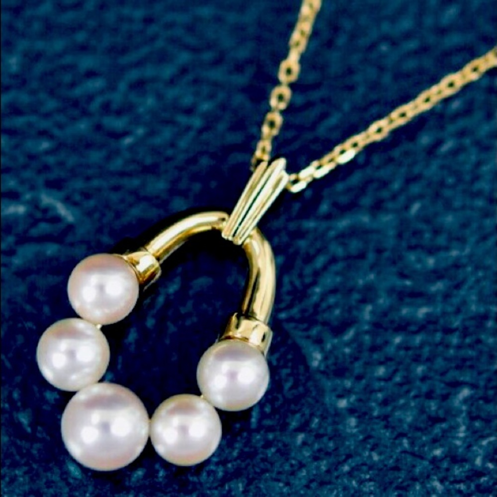 Genuine Mikimoto 5-Pearl 18k Gold Pendant w/ Chain